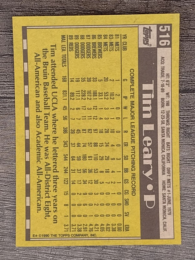 1990 Topps #516 Tim Leary