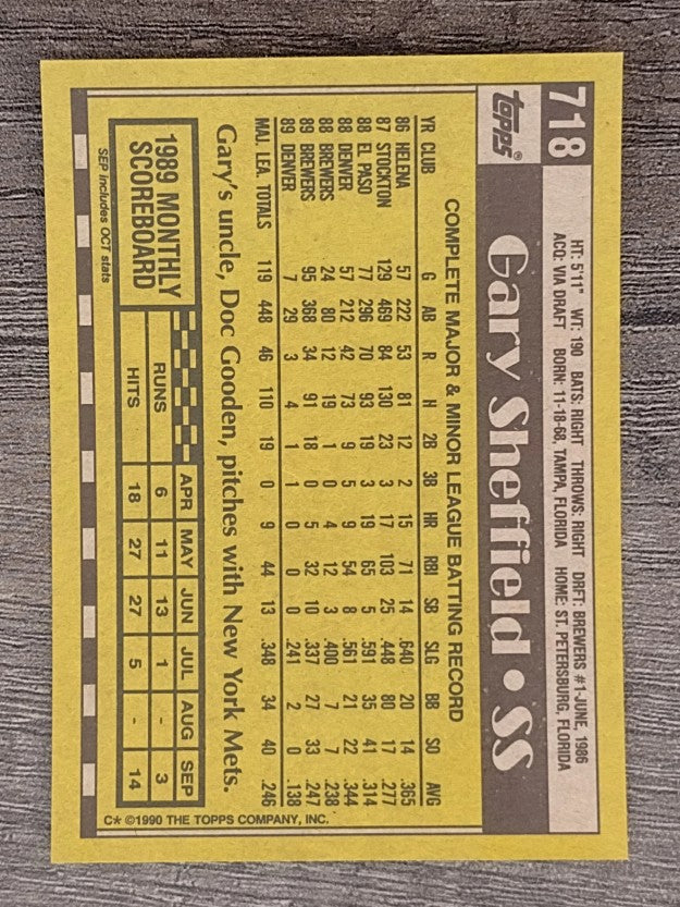1990 Topps #718 Gary Sheffield