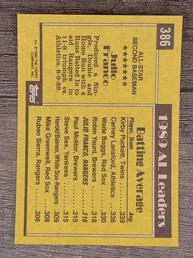 1990 Topps #386 Julio Franco AS