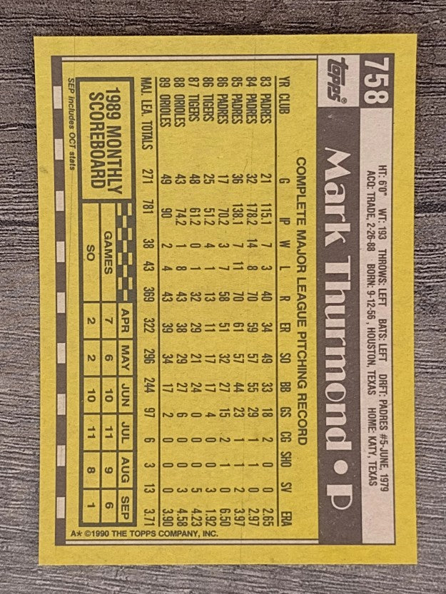 1990 Topps #758 Mark Thurmond