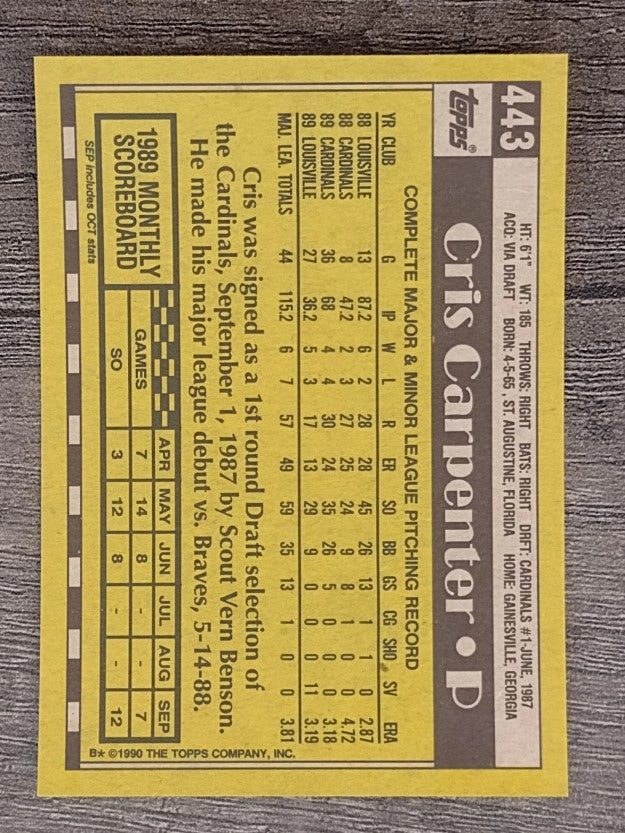1990 Topps #443 Cris Carpenter