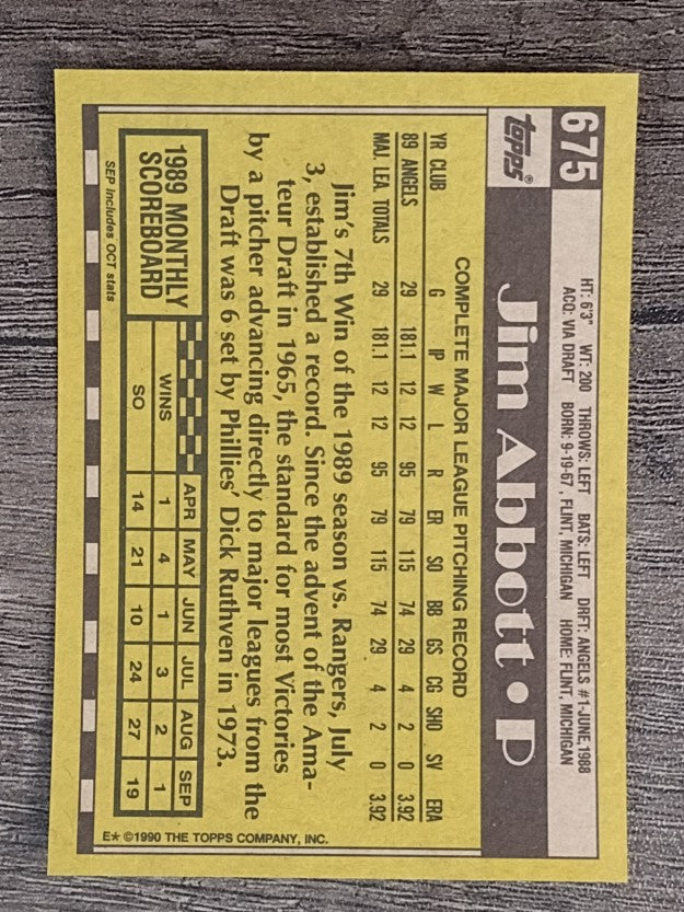 1990 Topps #675 Jim Abbott