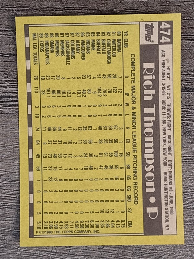1990 Topps #474 Rich Thompson