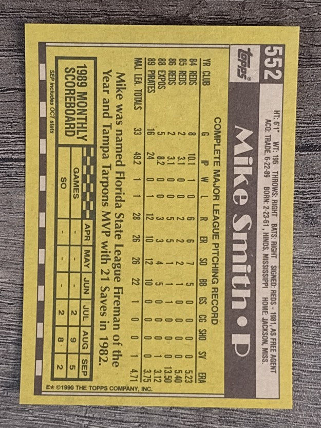 1990 Topps #552 Mike Miss. Smith RC
