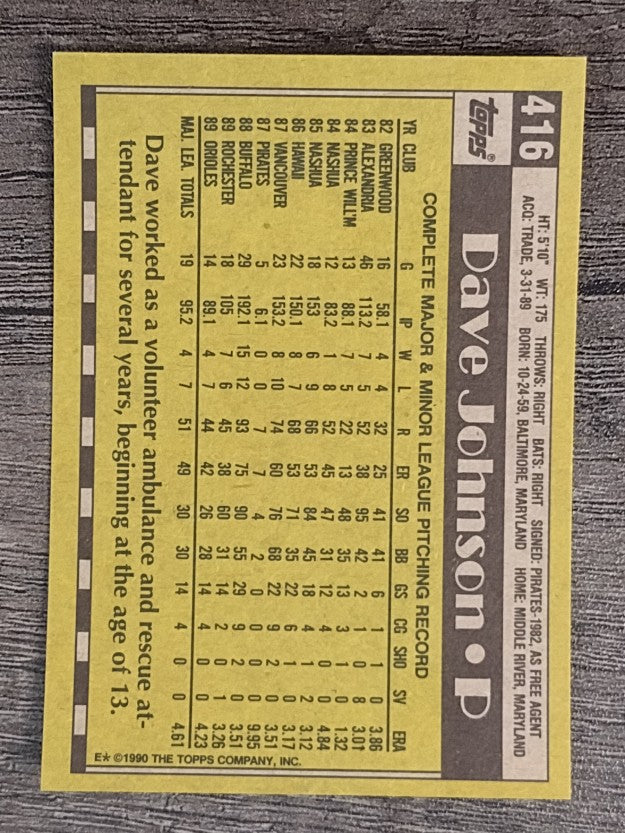 1990 Topps #416 Dave Wayne Johnson RC