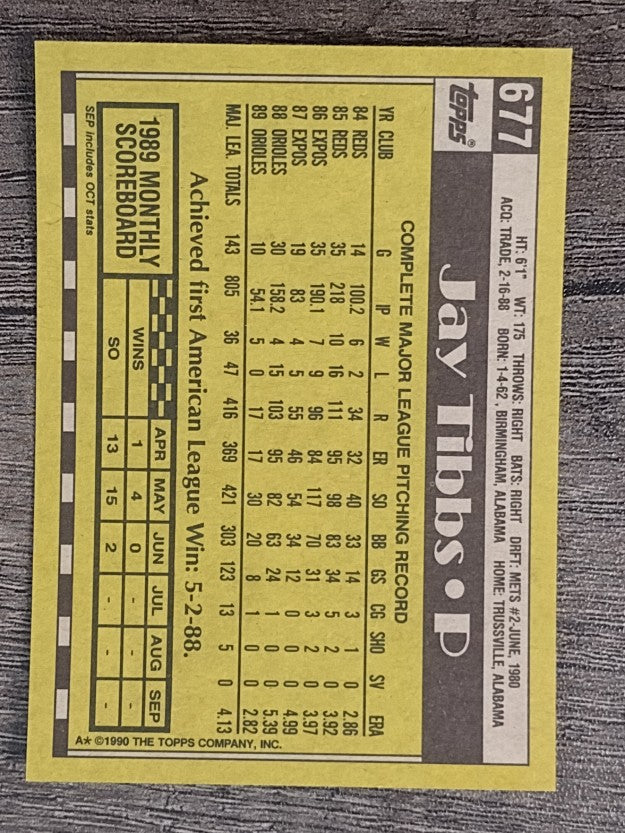 1990 Topps #677 Jay Tibbs