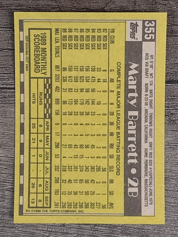 1990 Topps #355 Marty Barrett