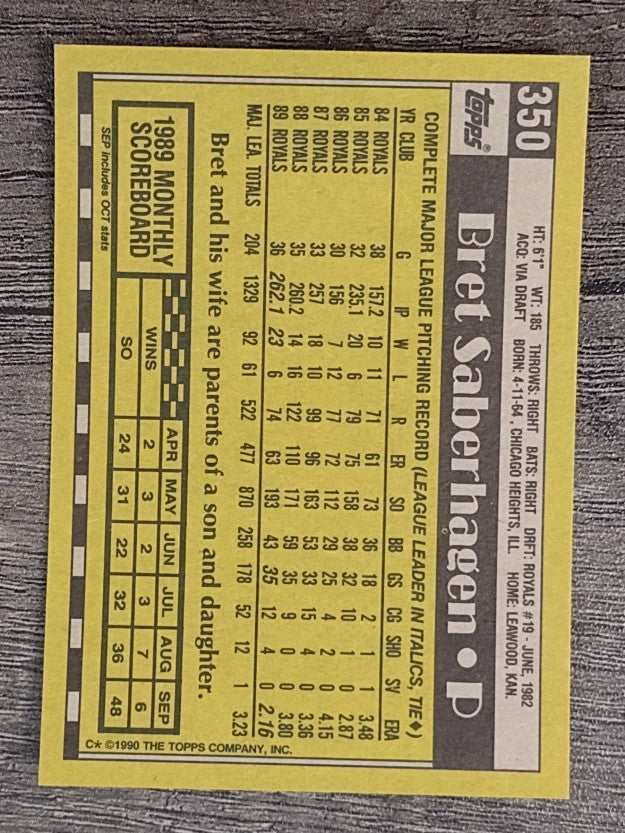 1990 Topps #350 Bret Saberhagen