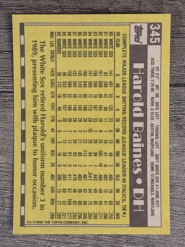 1990 Topps #345 Harold Baines