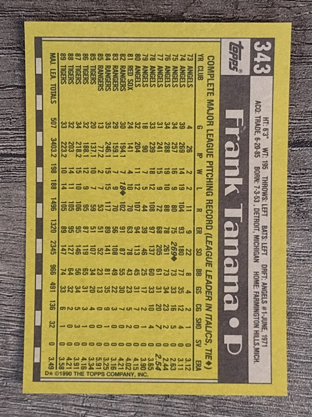1990 Topps #343 Frank Tanana