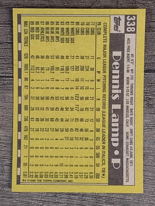 1990 Topps #338 Dennis Lamp
