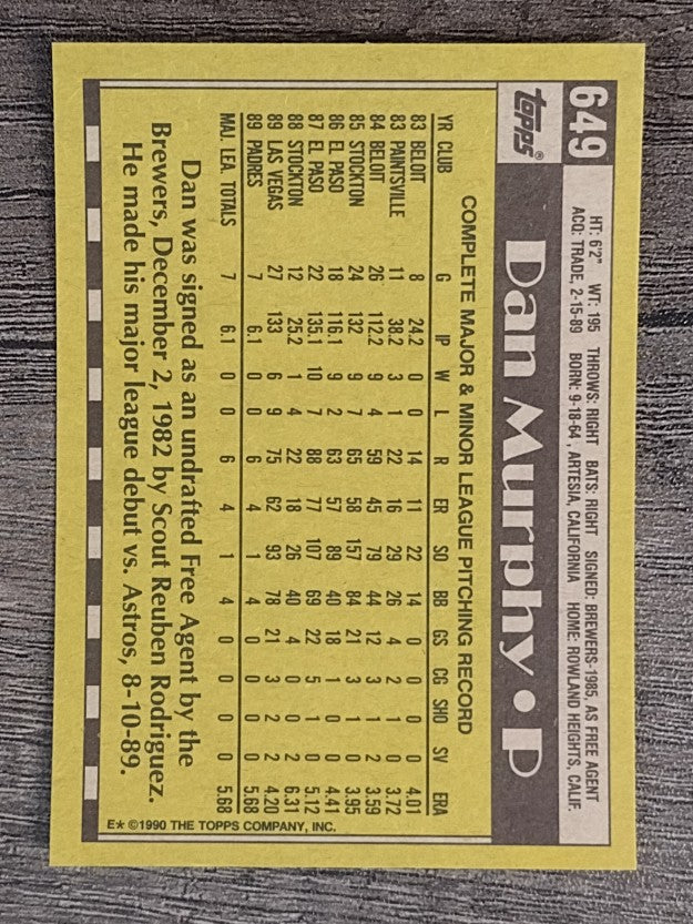 1990 Topps #649 Dan Murphy RC