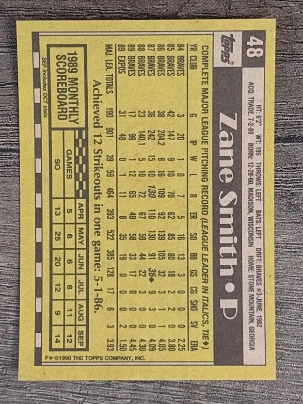 1990 Topps #48 Zane Smith
