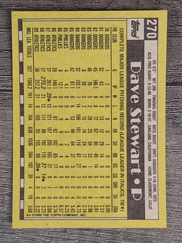 1990 Topps #270 Dave Stewart