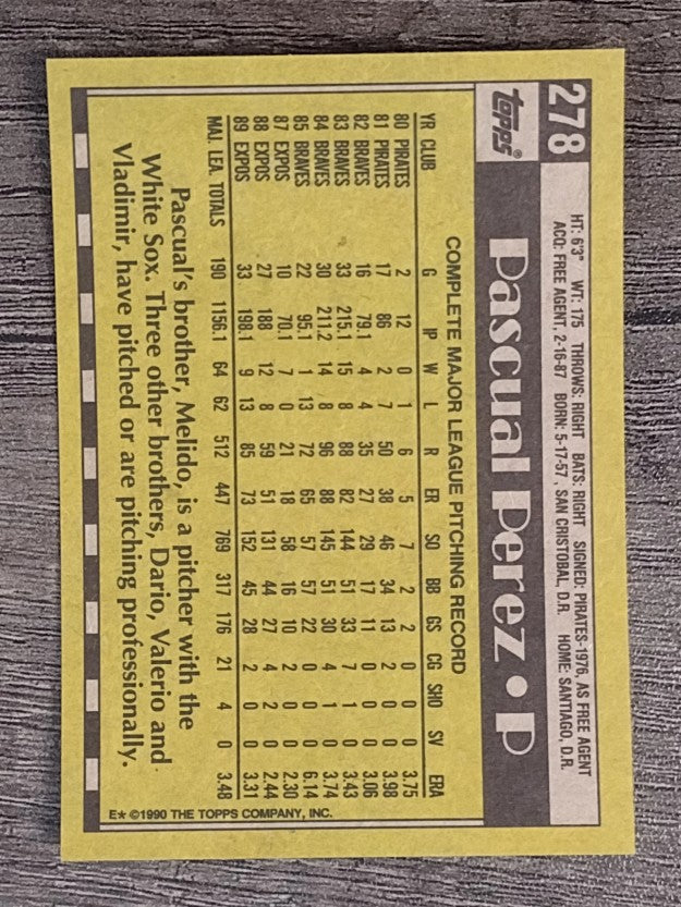1990 Topps #278 Pascual Perez