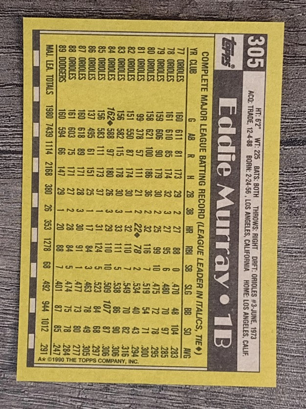 1990 Topps #305 Eddie Murray