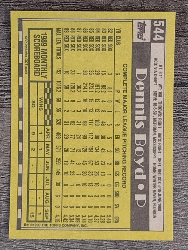 1990 Topps #544 Dennis Boyd
