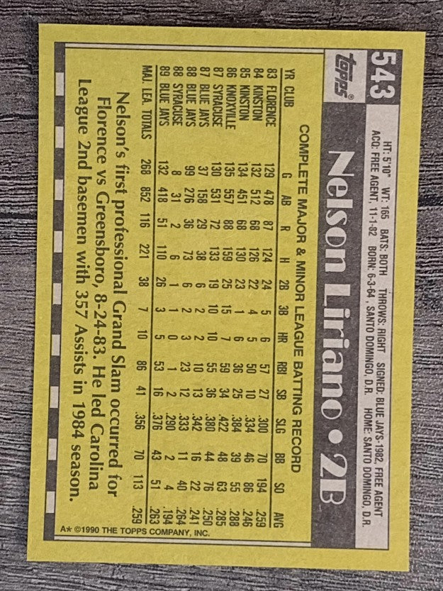 1990 Topps #543 Nelson Liriano