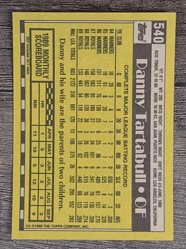 1990 Topps #540 Danny Tartabull