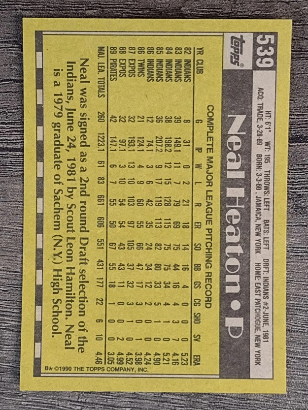 1990 Topps #539 Neal Heaton