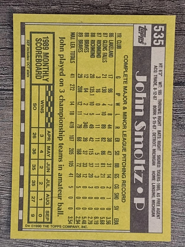 1990 Topps #535 John Smoltz
