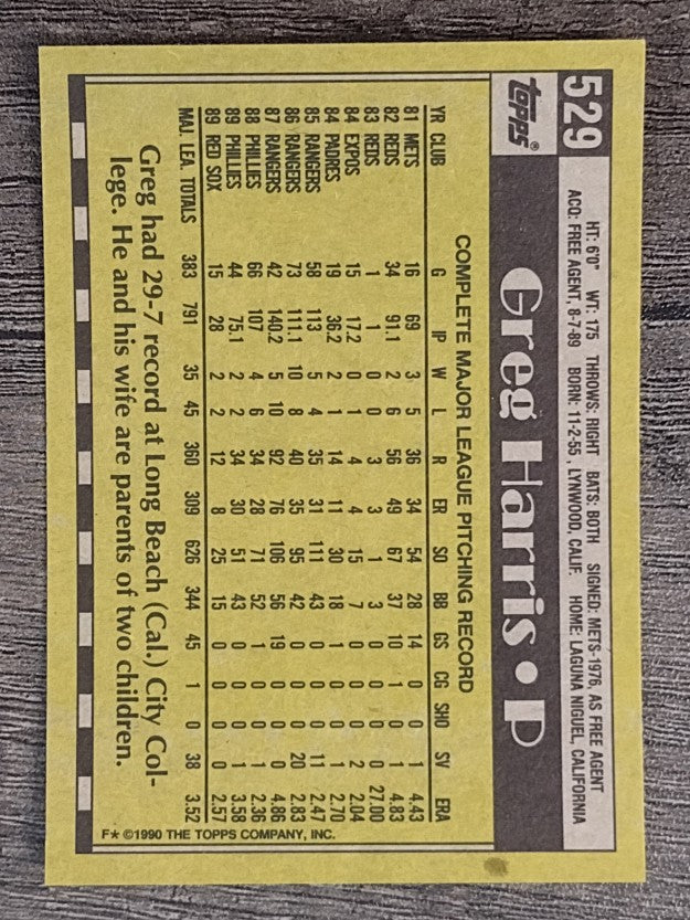 1990 Topps #529 Greg A. Harris