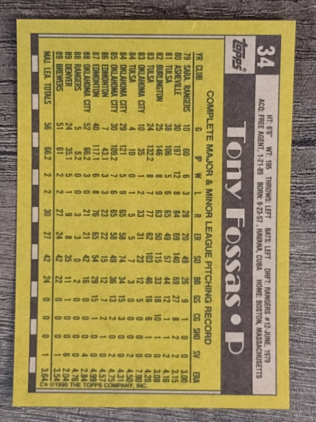 1990 Topps #34 Tony Fossas RC