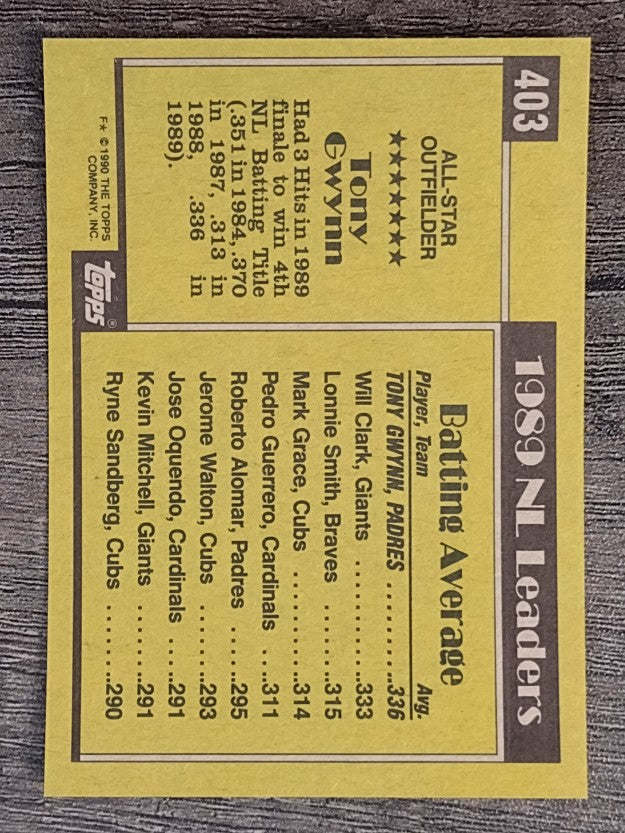 1990 Topps #403 Tony Gwynn AS