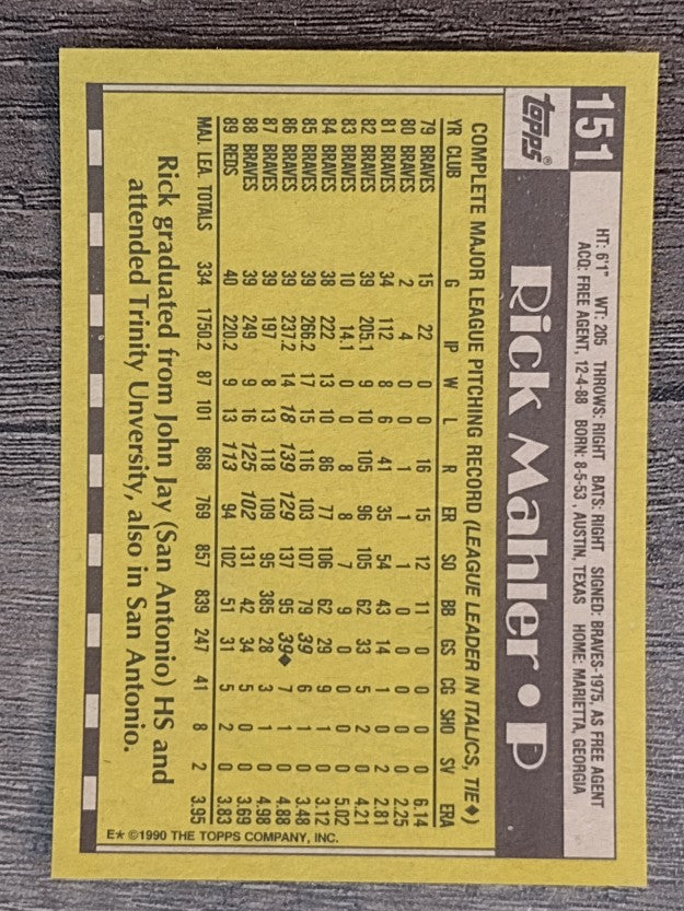 1990 Topps #151 Rick Mahler