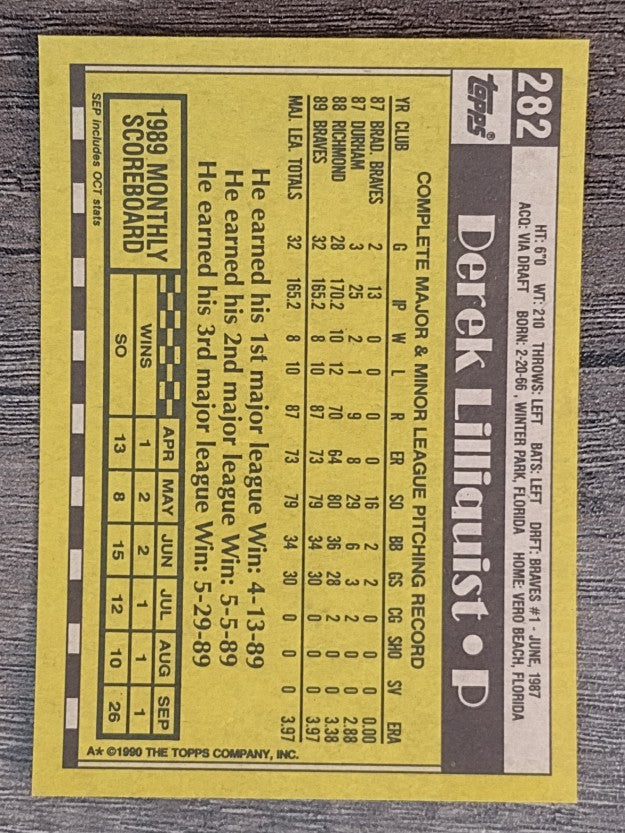 1990 Topps #282 Derek Lilliquist
