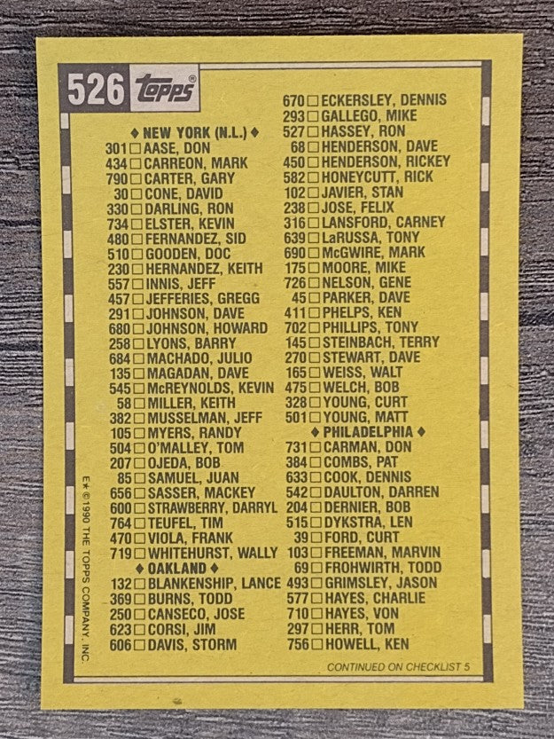 1990 Topps #526 Checklist 4