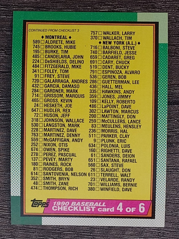 1990 Topps #526 Checklist 4