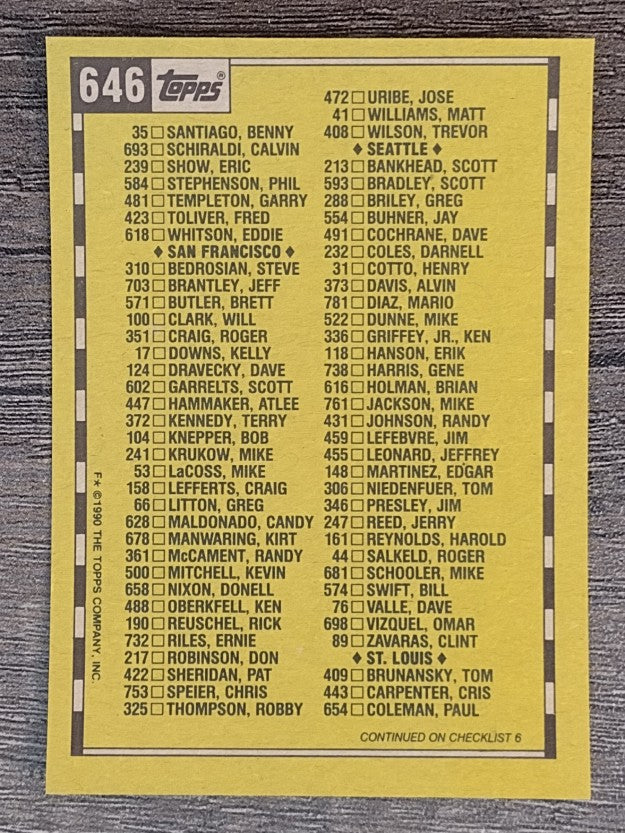 1990 Topps #646 Checklist 5