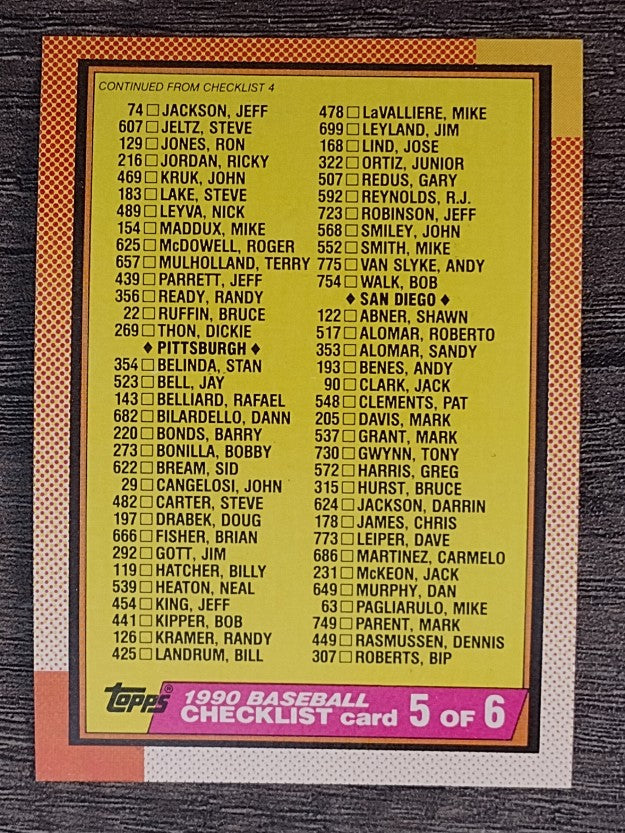 1990 Topps #646 Checklist 5
