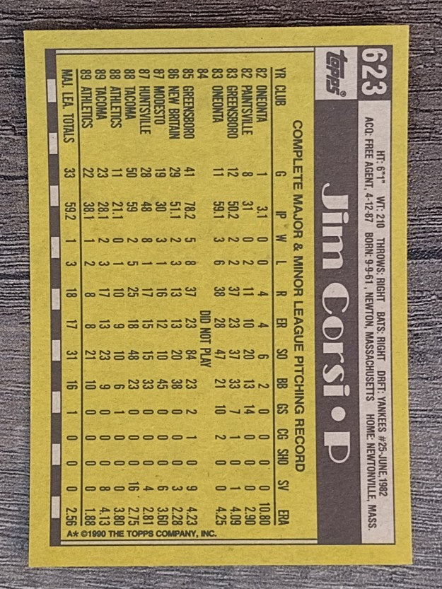 1990 Topps #623 Jim Corsi