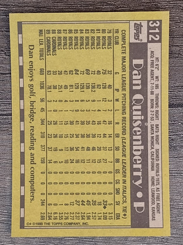 1990 Topps #312 Dan Quisenberry