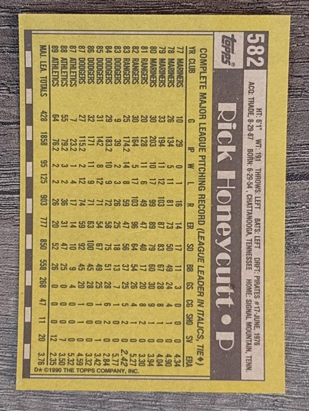 1990 Topps #582 Rick Honeycutt