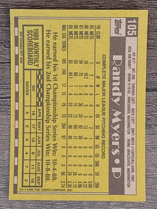 1990 Topps #105 Randy Myers
