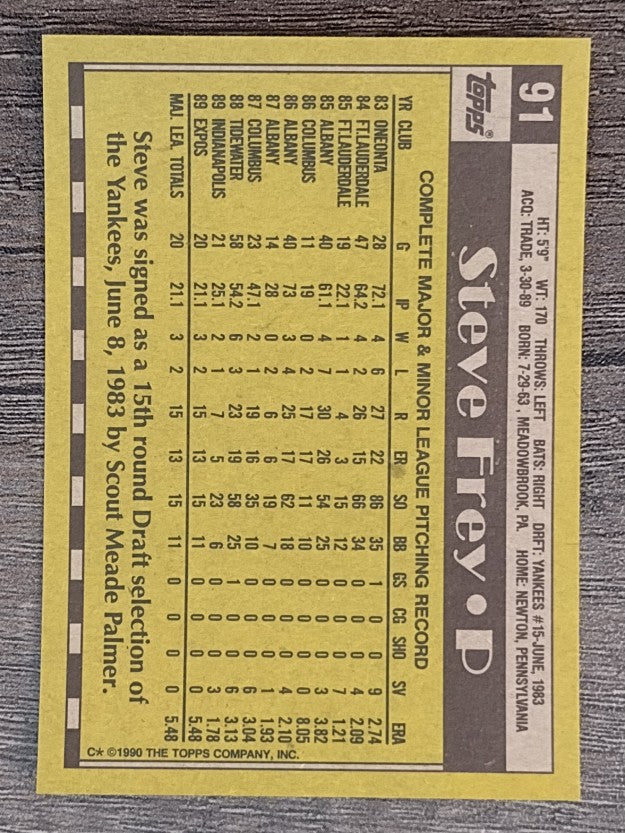 1990 Topps #91 Steve Frey RC