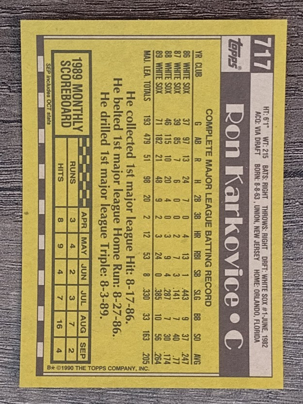 1990 Topps #717 Ron Karkovice