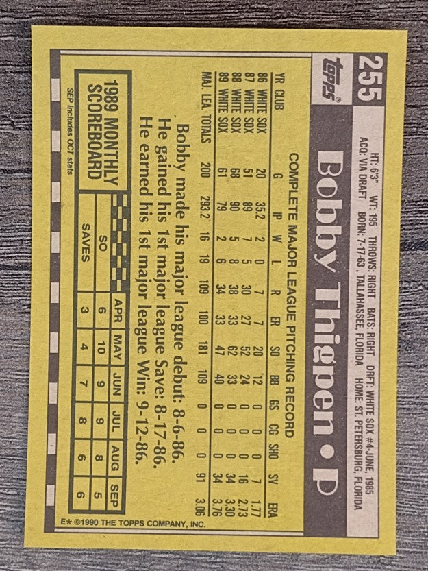 1990 Topps #255 Bobby Thigpen