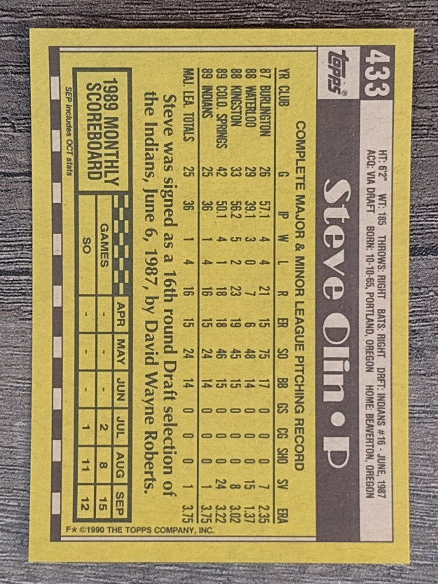 1990 Topps #433 Steve Olin RC