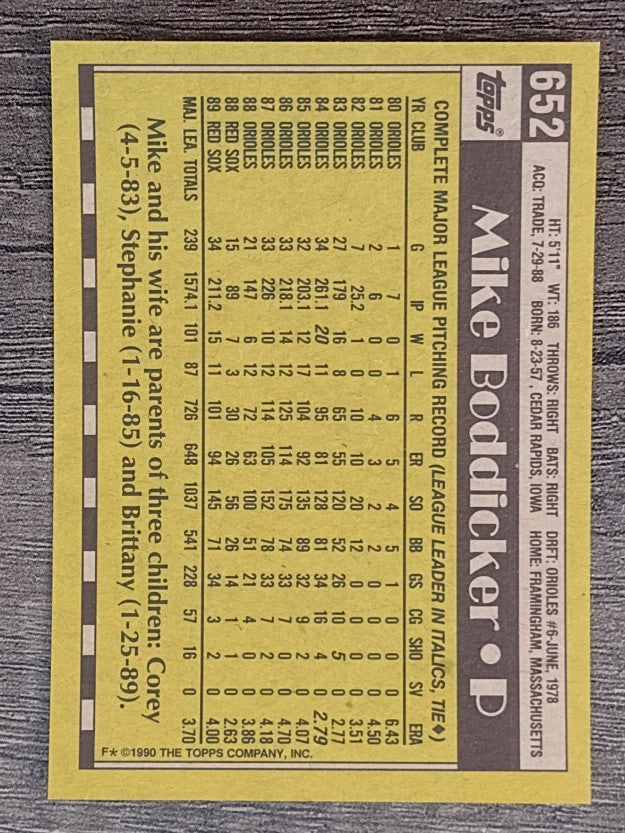 1990 Topps #652 Mike Boddicker