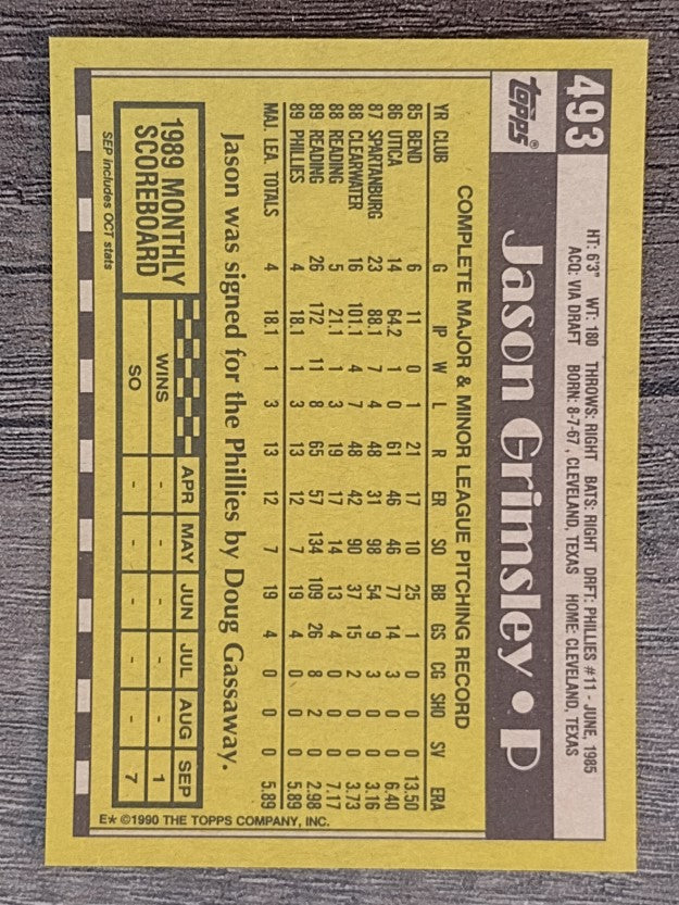 1990 Topps #493 Jason Grimsley RC