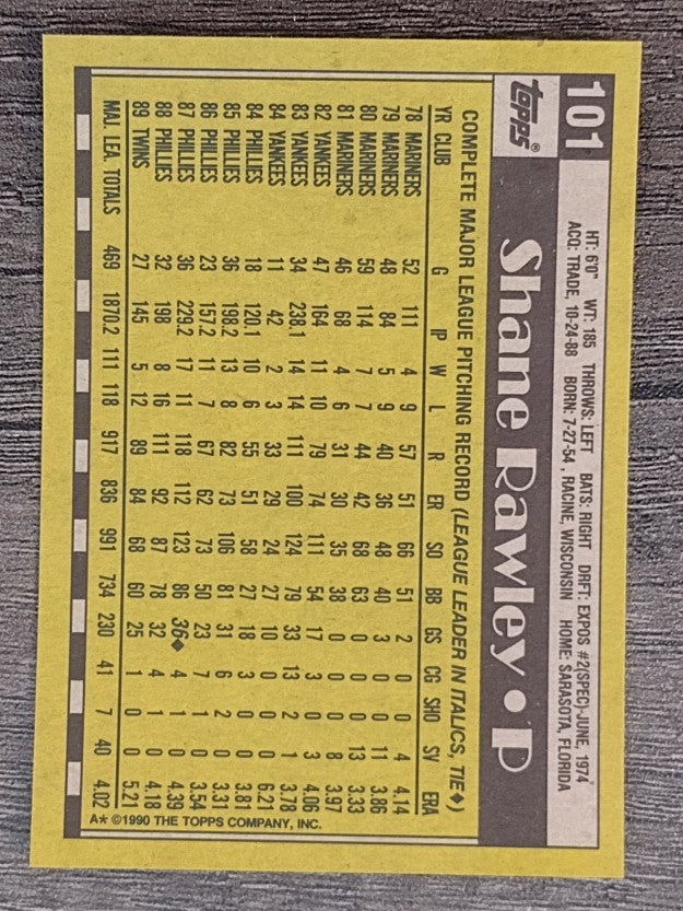 1990 Topps #101 Shane Rawley