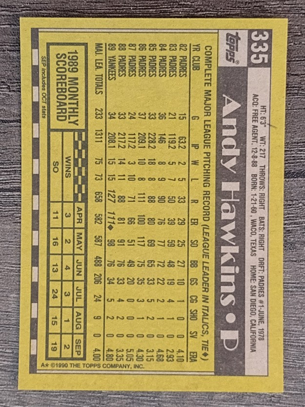 1990 Topps #335 Andy Hawkins