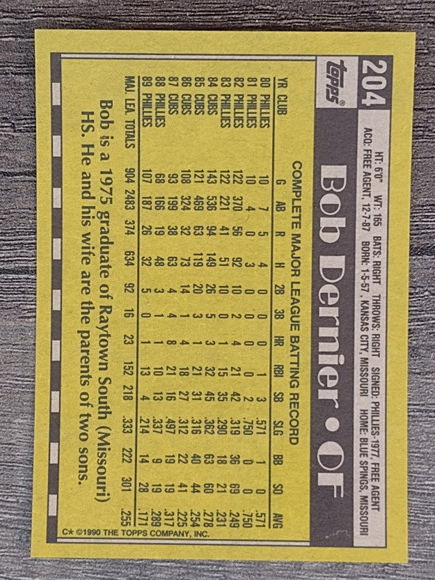 1990 Topps #204 Bob Dernier
