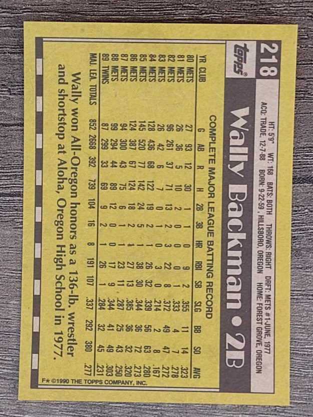 1990 Topps #218 Wally Backman