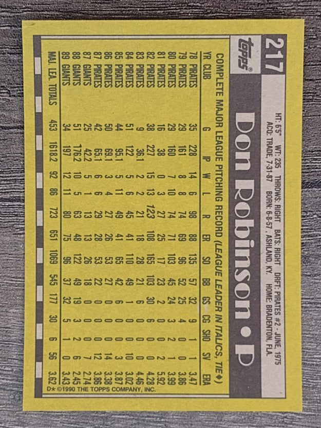 1990 Topps #217 Don Robinson