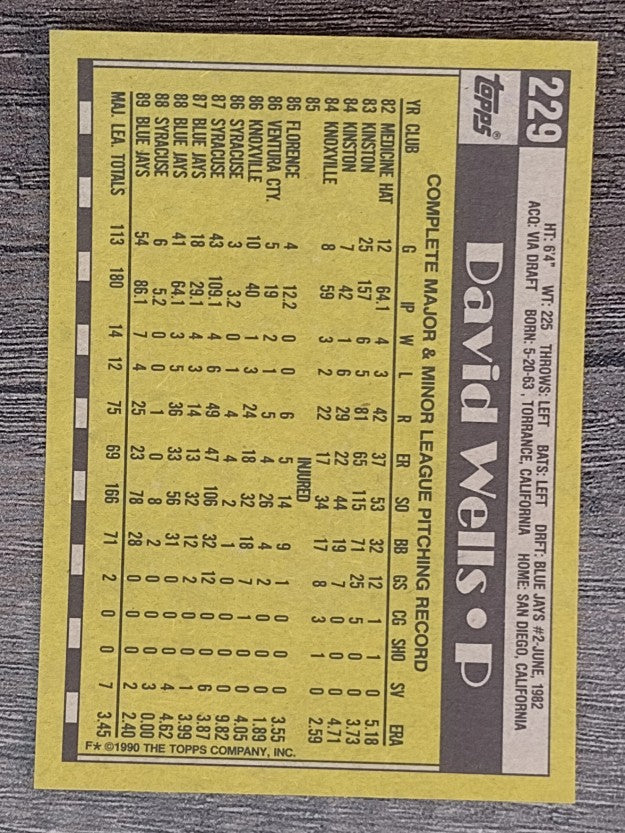 1990 Topps #229 David Wells